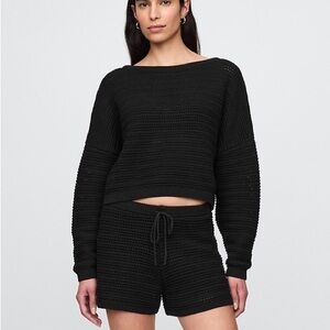 Gap boatneck Black cropped crochet Women's knit Sweater - Size L